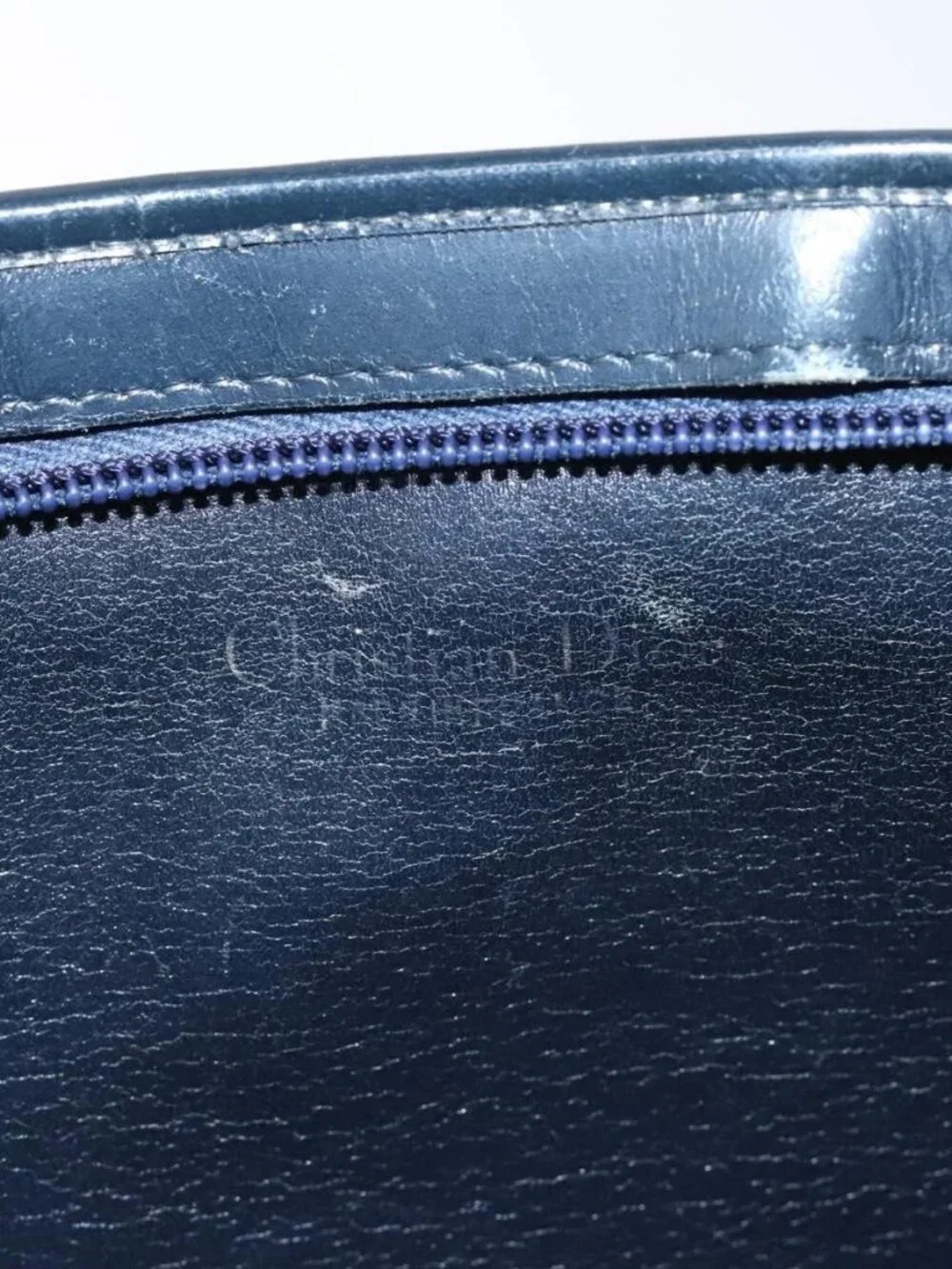 Christian Dior Trotter Canvas Hand Bag Navy Gold Auth MX415 - Picture 11 of 16